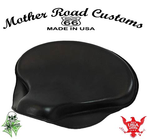 15x14" Black Leather Spring Solo Tractor Seat - Chopper Bobber