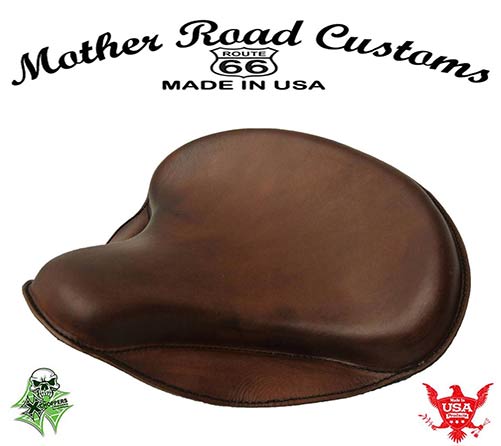 15x14" Brown Leather Spring Solo Tractor Seat - Chopper Bobber