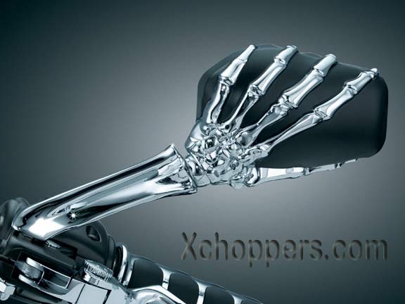 Kuryakyn Skeleton Hand Mirrors - Chrome Arms /Black Mirrors (pr)