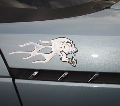 MagneGrafix Powersport Small Chrome Skull Fire Medallion (Pr)