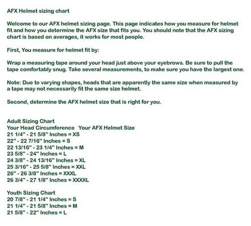 AFX Sizing Chart